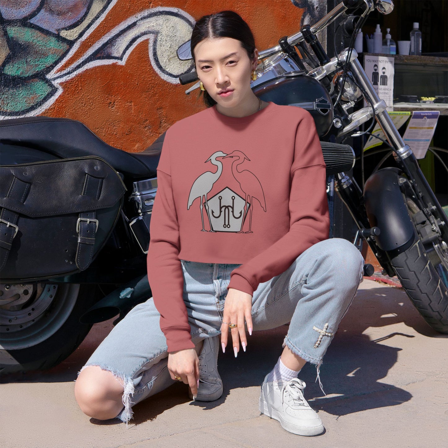 Jomo Joho Harlowe Heron Cropped Sweatshirt