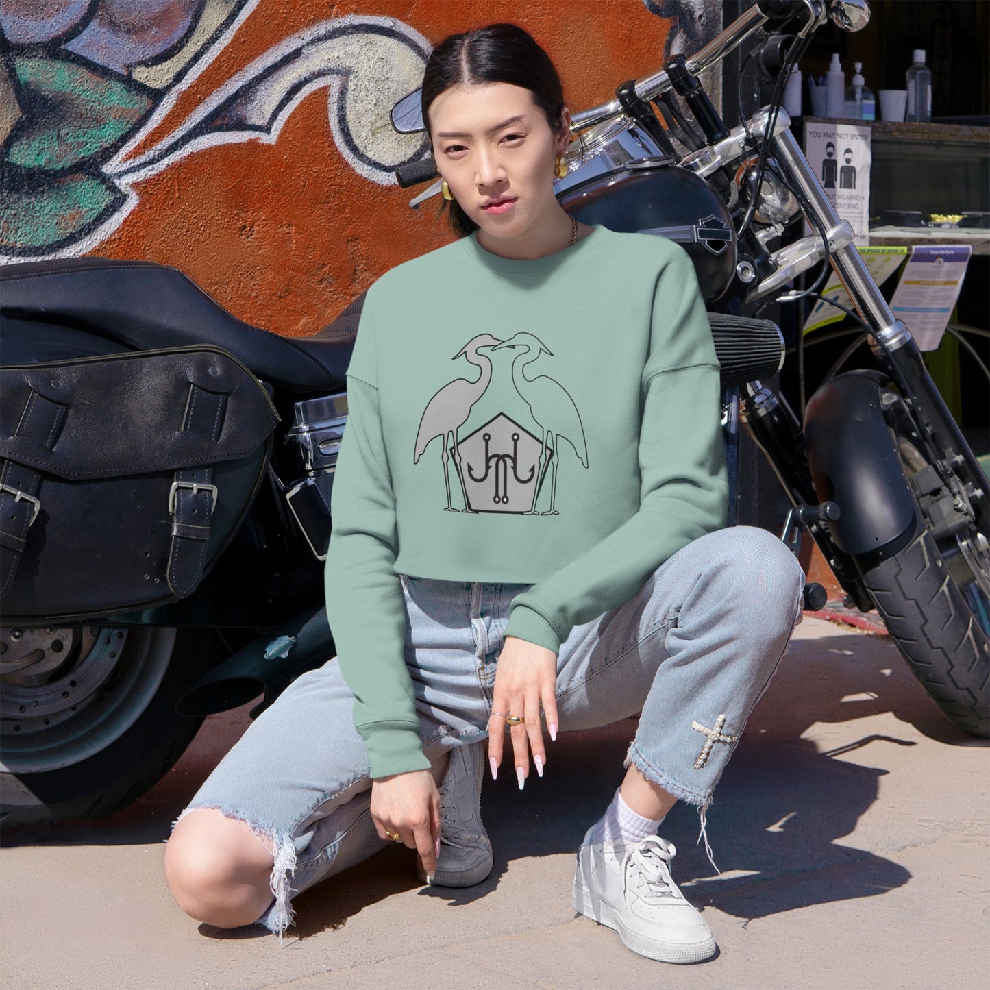 Jomo Joho Harlowe Heron Cropped Sweatshirt