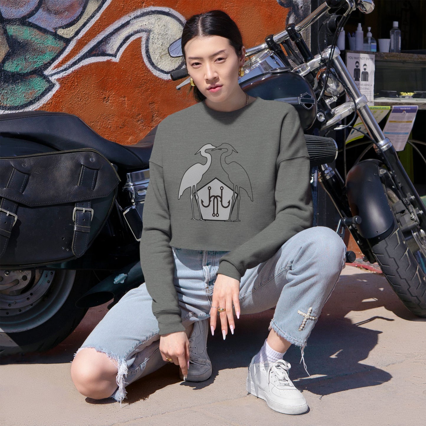 Jomo Joho Harlowe Heron Cropped Sweatshirt